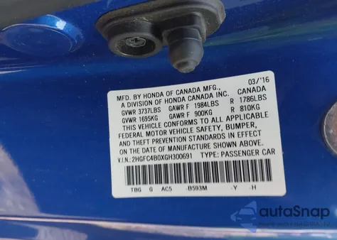 2016 Honda Civic Lx-P z USA, uszkodzony, nr VIN 2HGFC4B0XGH300691